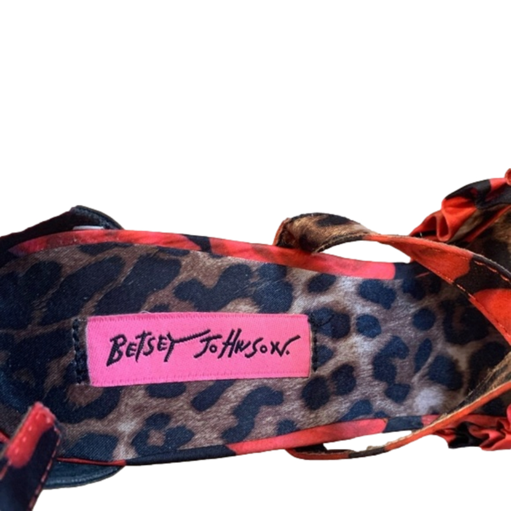 Betsey Johnson Red Rose Floral Gold Wedge Platform Heels - Picture 12 of 14